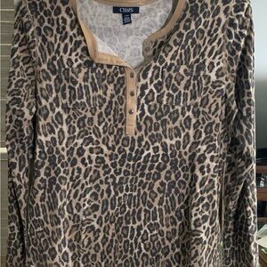 Chaps Animal Print Buttoned Top